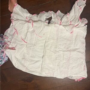 White Blouse with Pink Trim